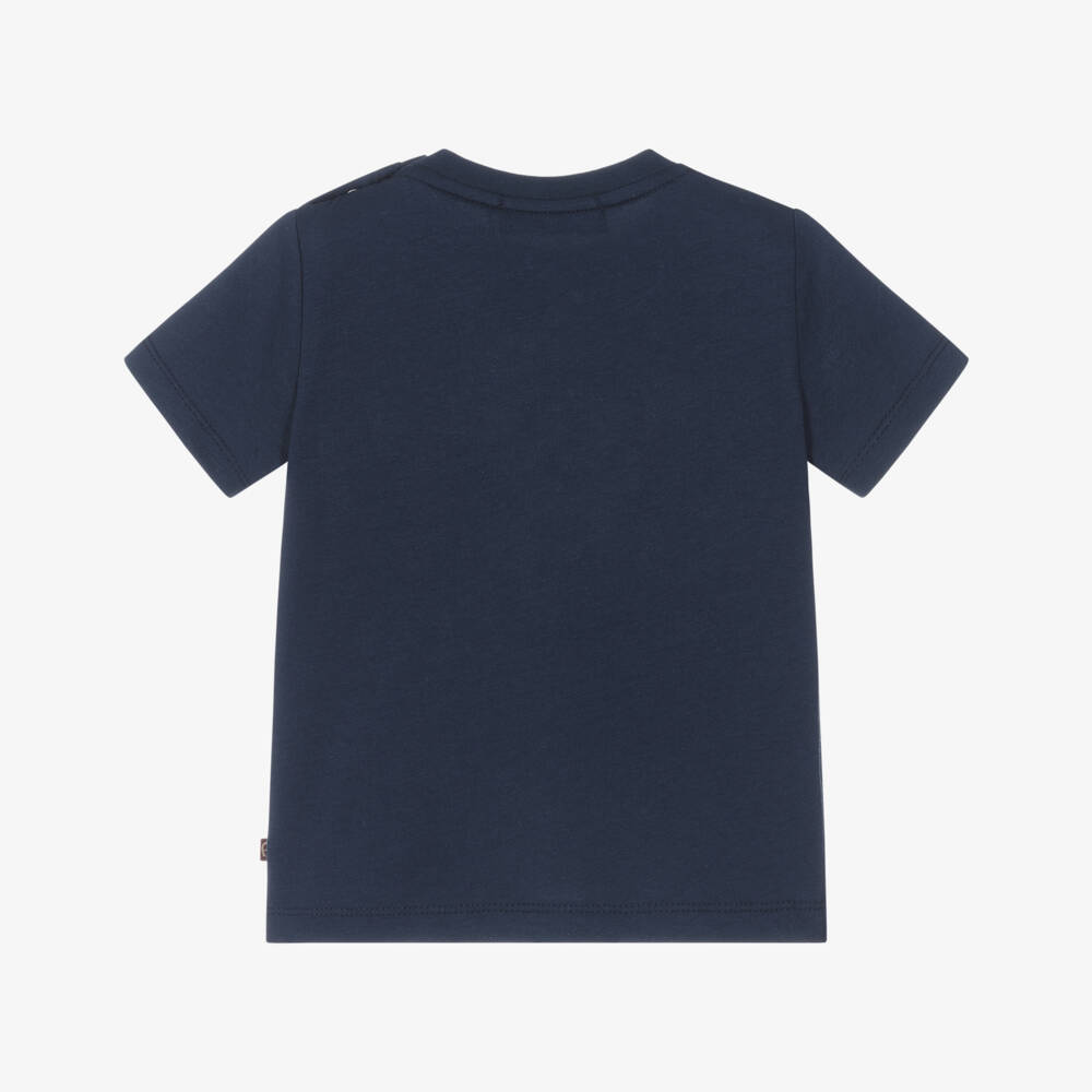 AIGNER-Baby Boys Navy Blue T-Shirt with Yellow & White Logo Print | Childrensalon