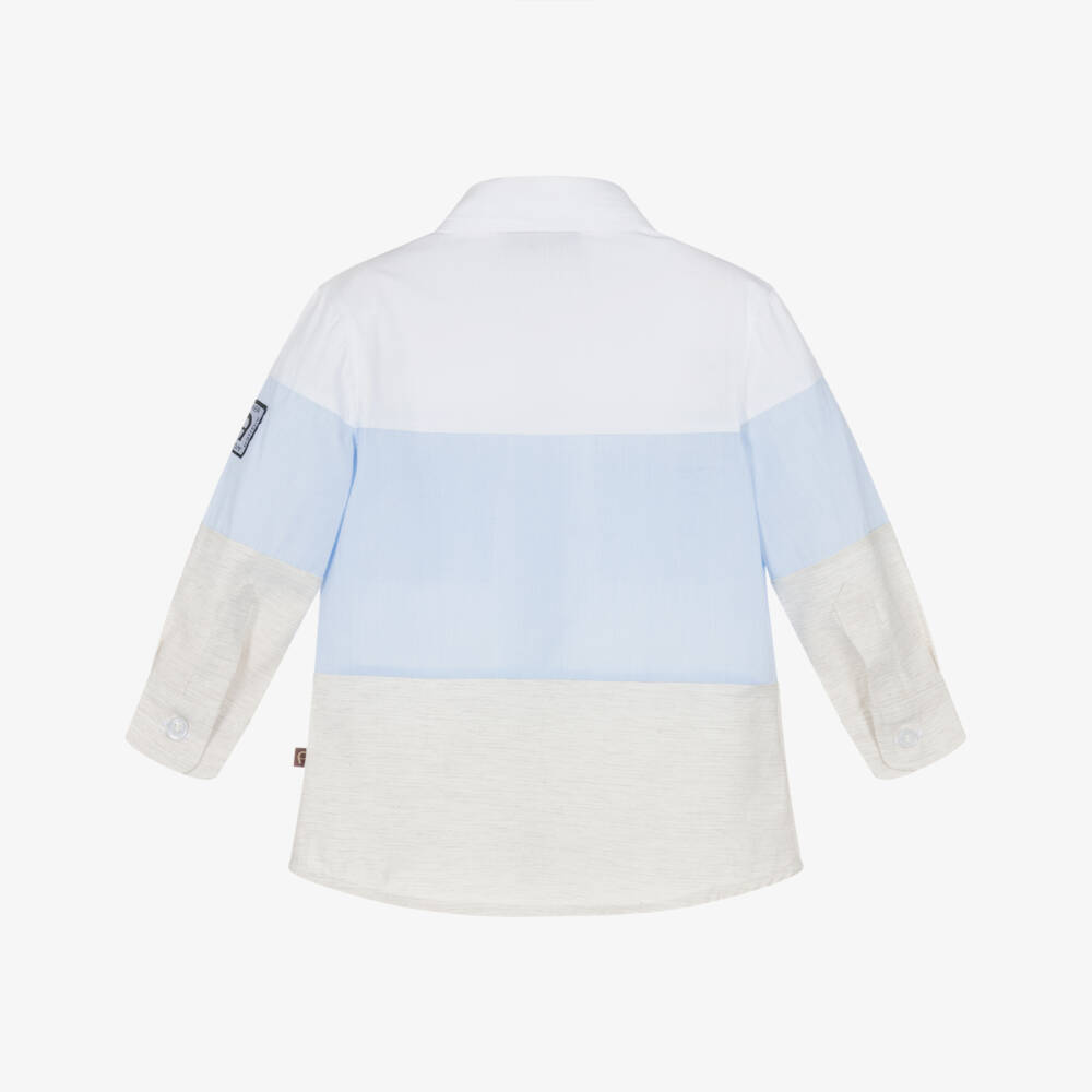 AIGNER-Baby Boys Pale Blue Colourblock Cotton Shirt | Childrensalon