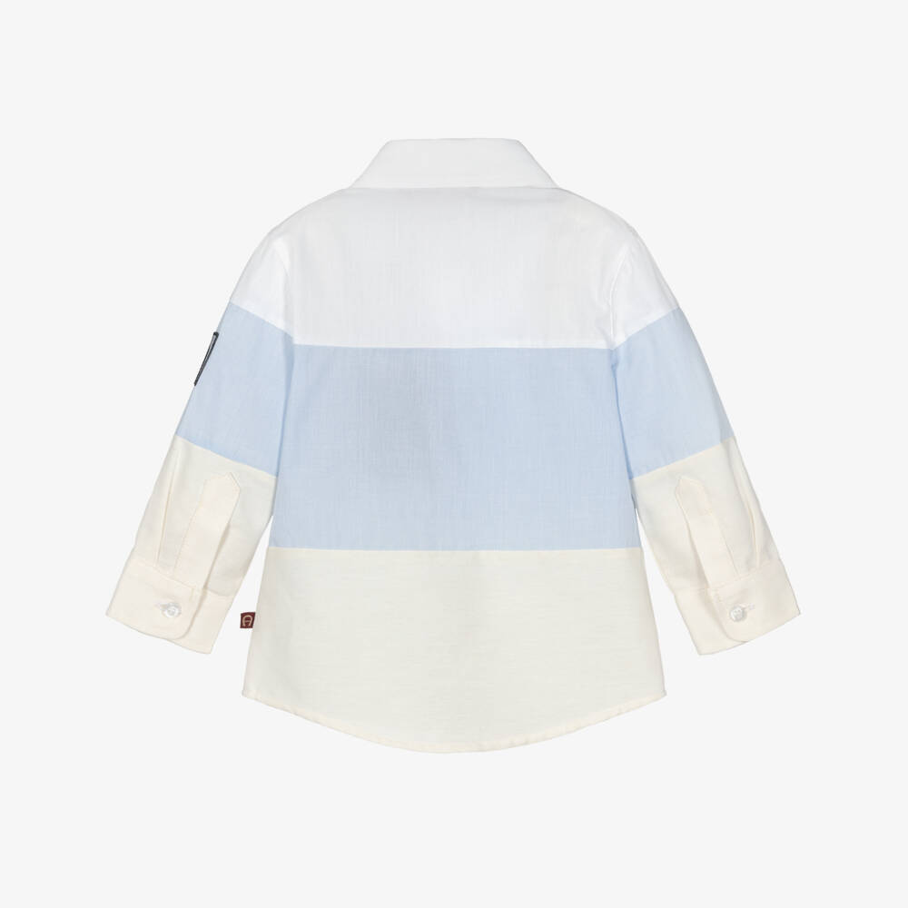 AIGNER-Рубашка голубая с цветными блоками из хлопка для малышей  | Childrensalon