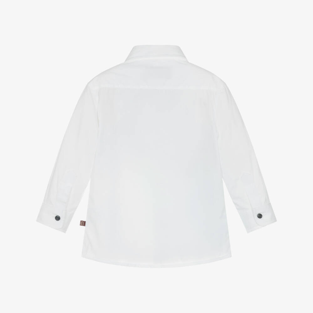 AIGNER-Baby Boys White Cotton Shirt with Blue Logo Print | Childrensalon