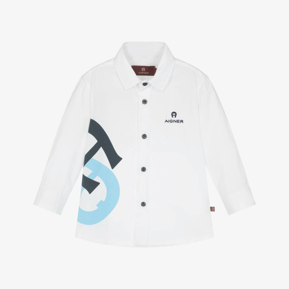 AIGNER-قميص قطن بطبعة شعار لون أبيض للأولاد الرضع | Childrensalon
