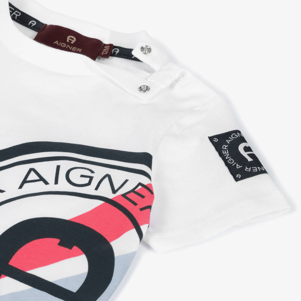 AIGNER-Baby Boys White Cotton T-Shirt With Horseshoe | Childrensalon