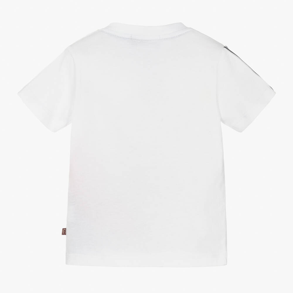 AIGNER-Baby Boys White Cotton T-Shirt With Logo Tape | Childrensalon