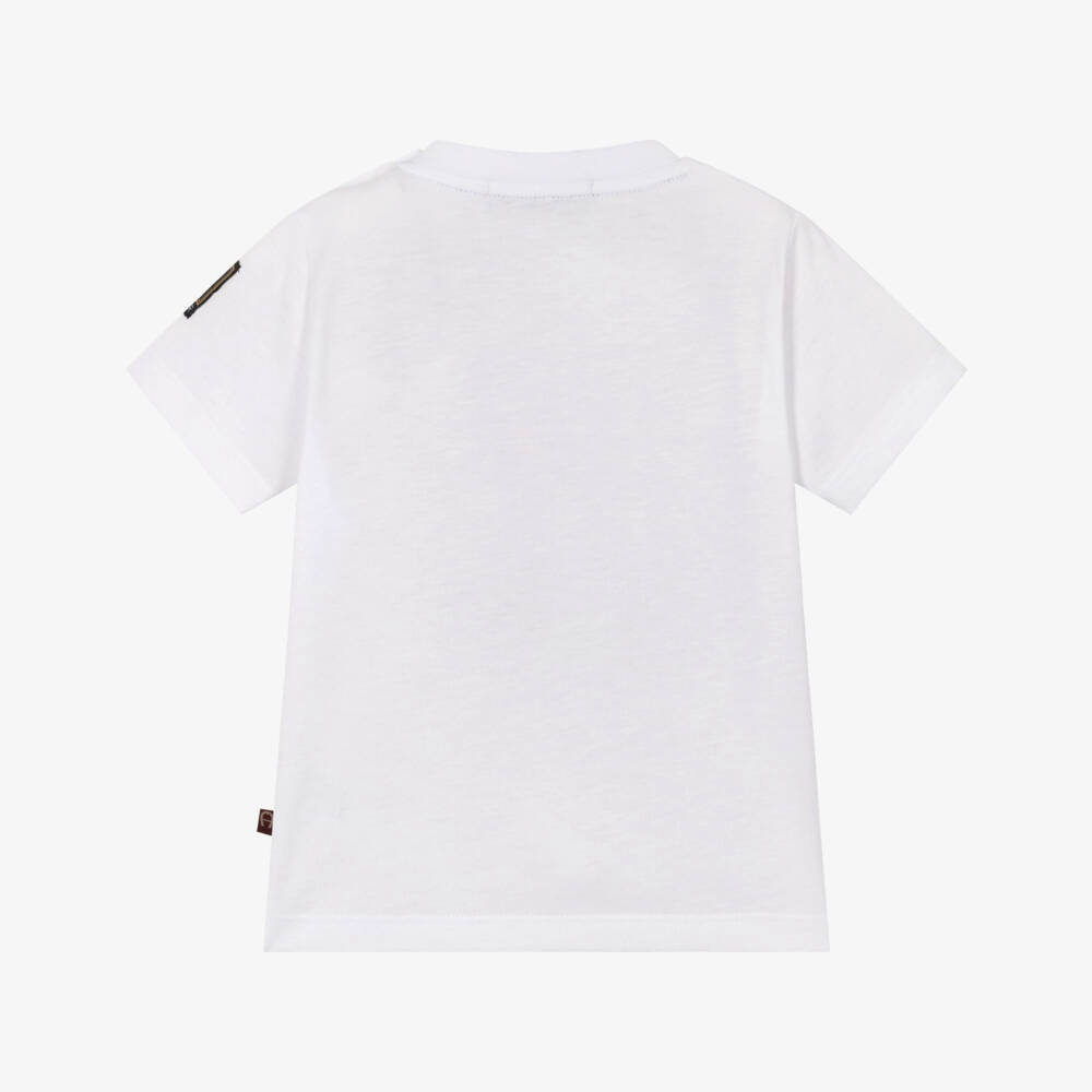 AIGNER-Baby Boys White Cotton T-Shirt with Orange Logo  | Childrensalon