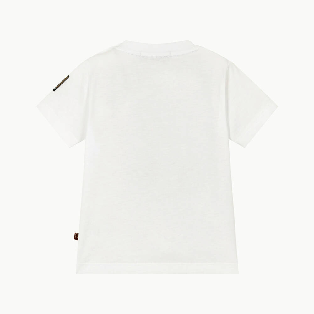 AIGNER-Baby Boys White Cotton T-Shirt with Orange Logo | Childrensalon