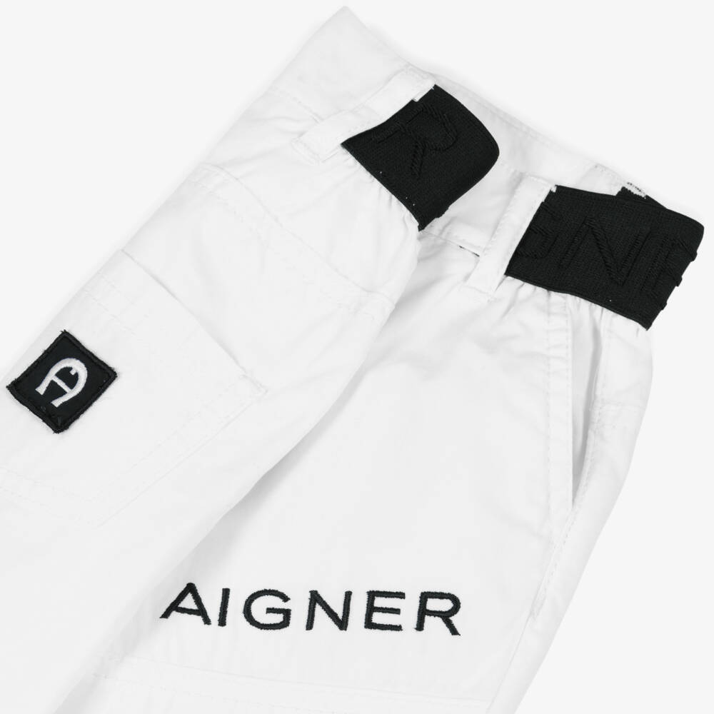 AIGNER-Baby Boys White Embroidered Logo Cotton Shorts | Childrensalon