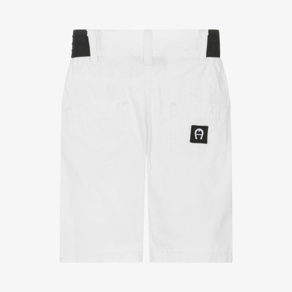 AIGNER-Baby Boys White Embroidered Logo Cotton Shorts | Childrensalon