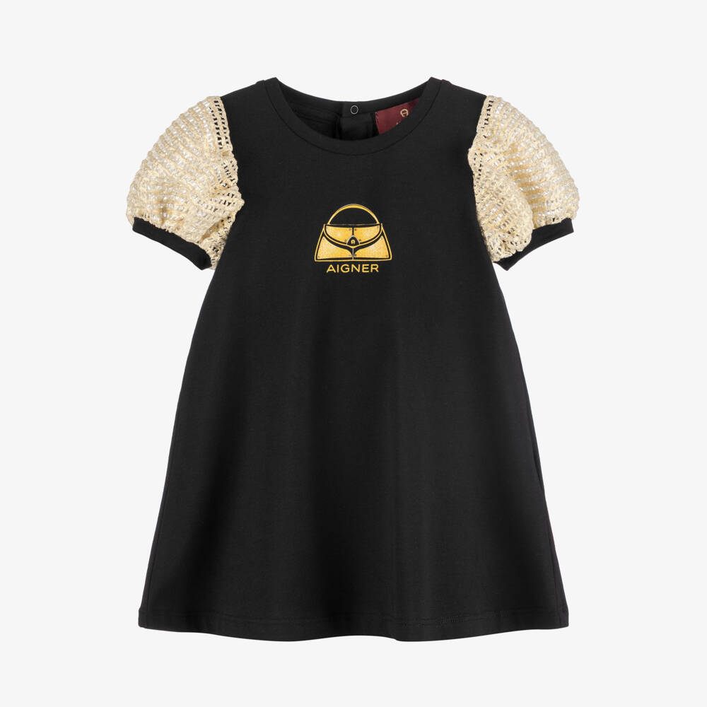 AIGNER-Baby Girls Black Jersey Puff Sleeve Dress  | Childrensalon