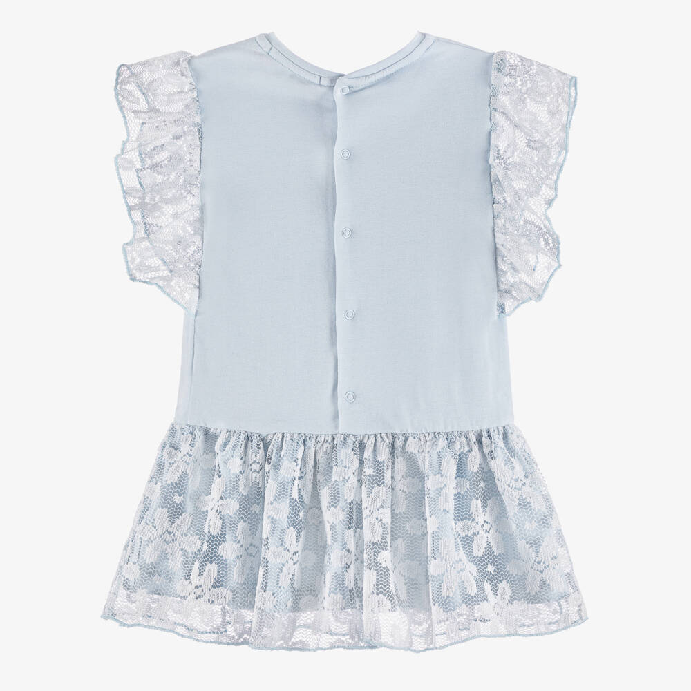AIGNER-Baby Girls Blue Cotton Jersey & Lace Dress | Childrensalon