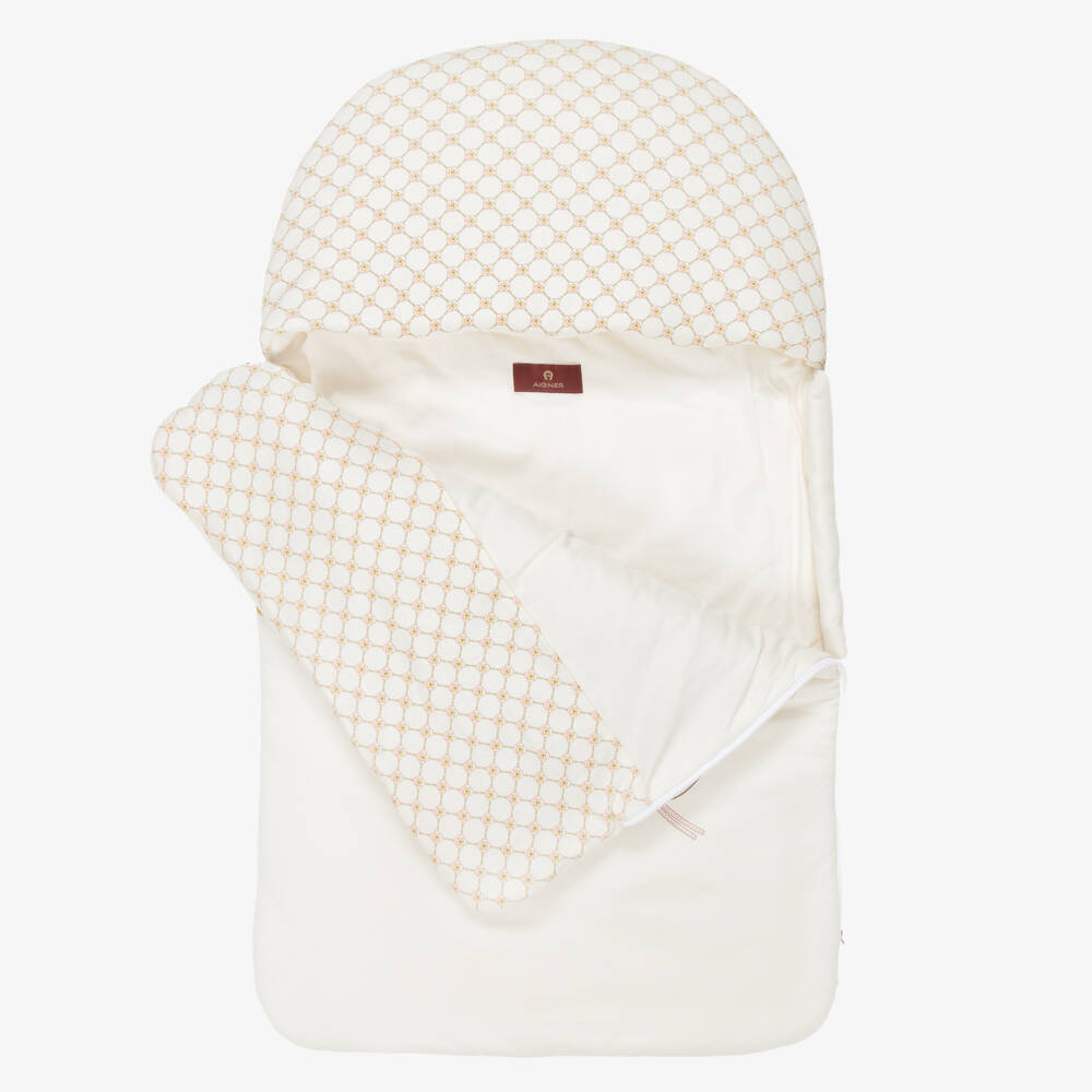 AIGNER-Baby Girls Ivory Cotton Chain & Charm Print Nest (73cm) | Childrensalon