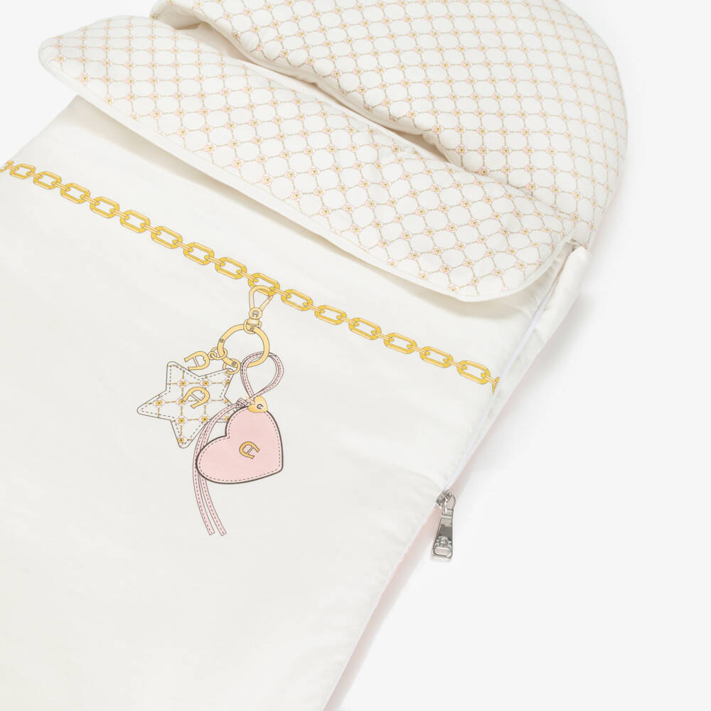 AIGNER-Baby Girls Ivory Cotton Chain & Charm Print Nest (73cm) | Childrensalon