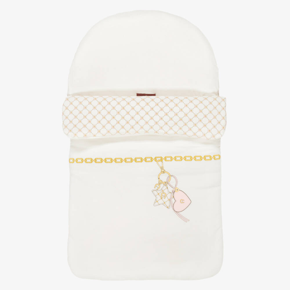 AIGNER-Baby Girls Ivory Cotton Chain & Charm Print Nest (73cm) | Childrensalon