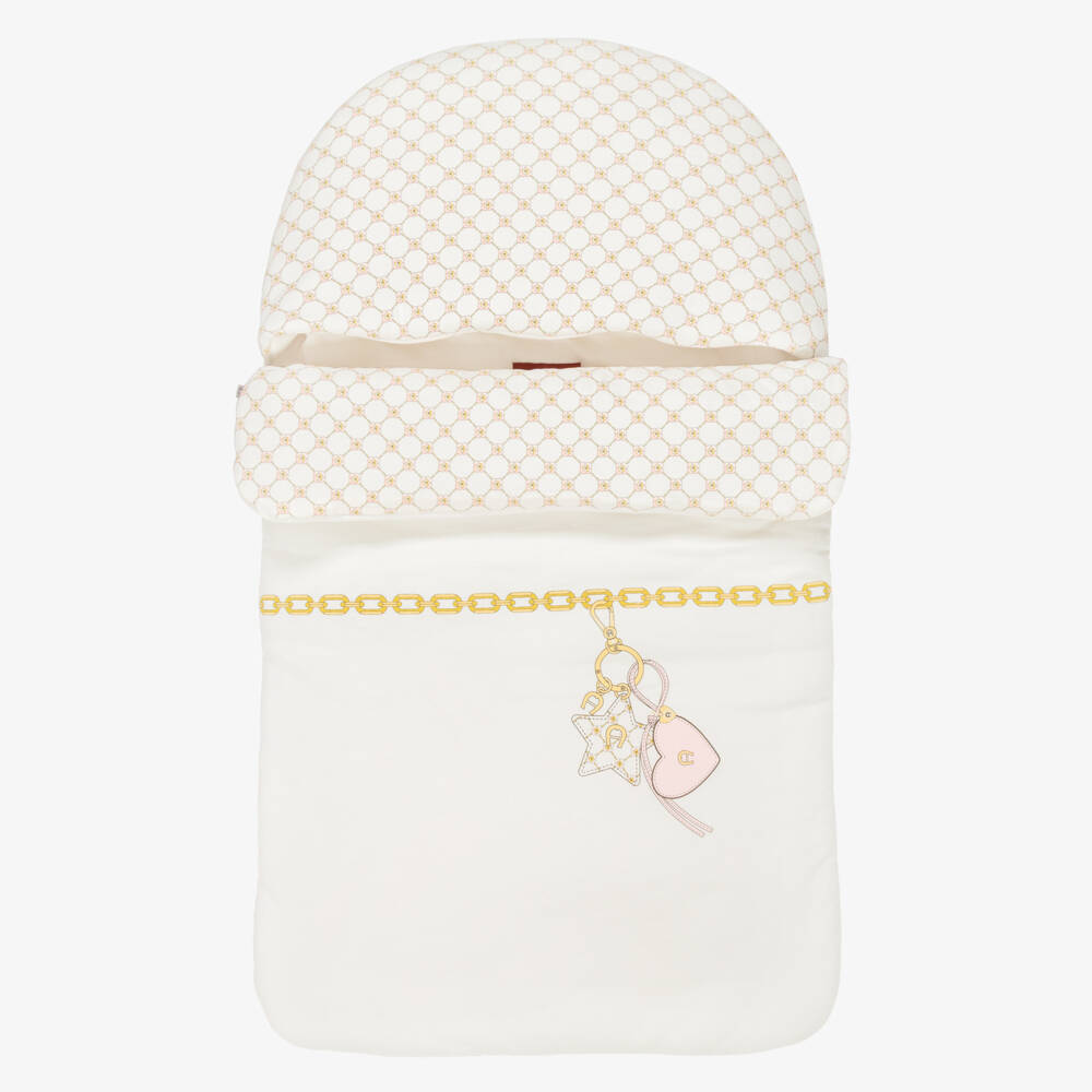 AIGNER-Baby Girls Ivory Cotton Chain & Charm Print Nest (73cm) | Childrensalon