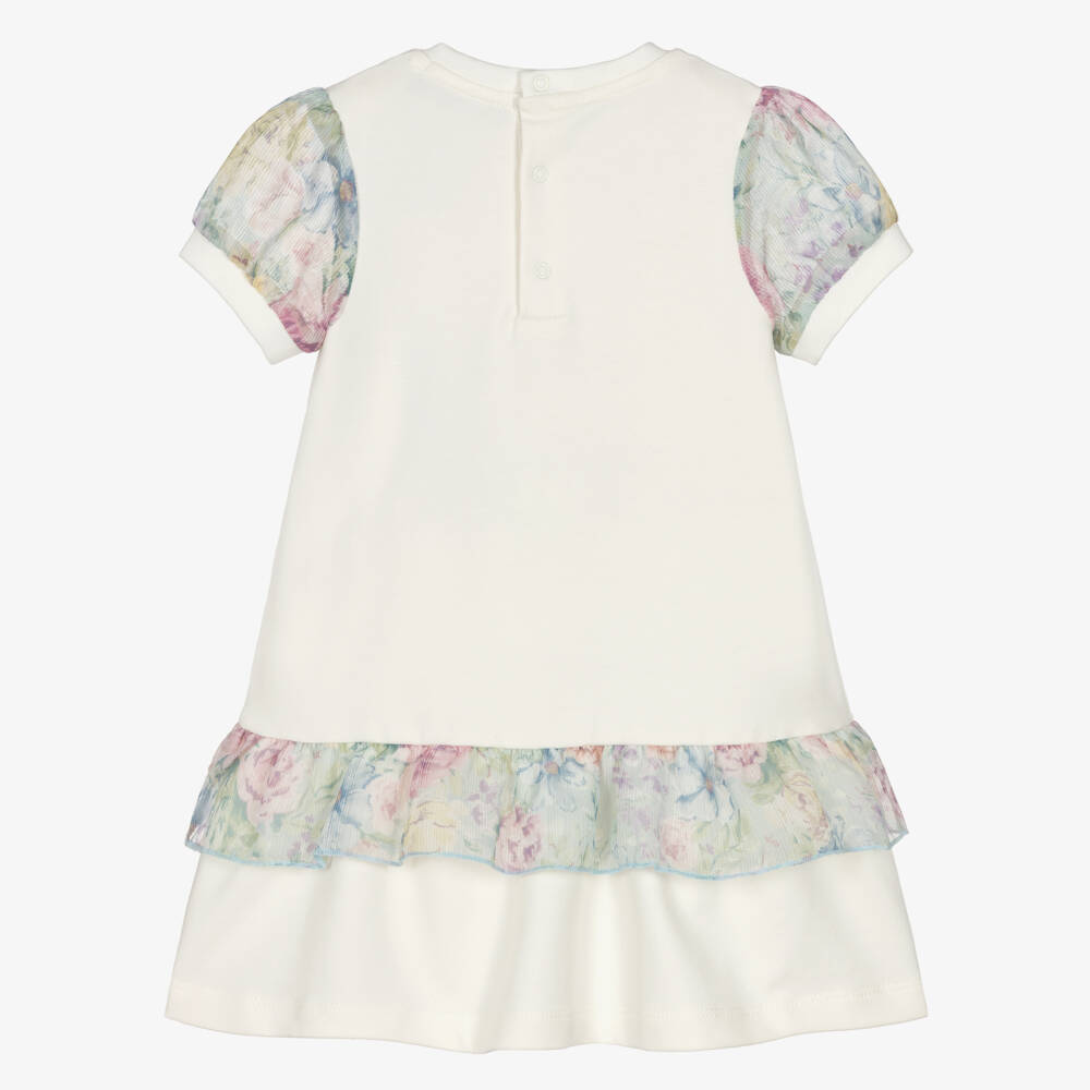 AIGNER-Baby Girls Ivory Cotton Jersey Dress with Floral Trims | Childrensalon