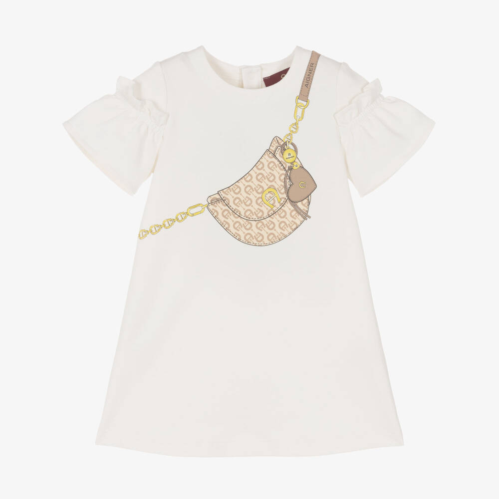 AIGNER-Baby Girls Ivory Crossbody Bag Print Dress with Ruffles | Childrensalon