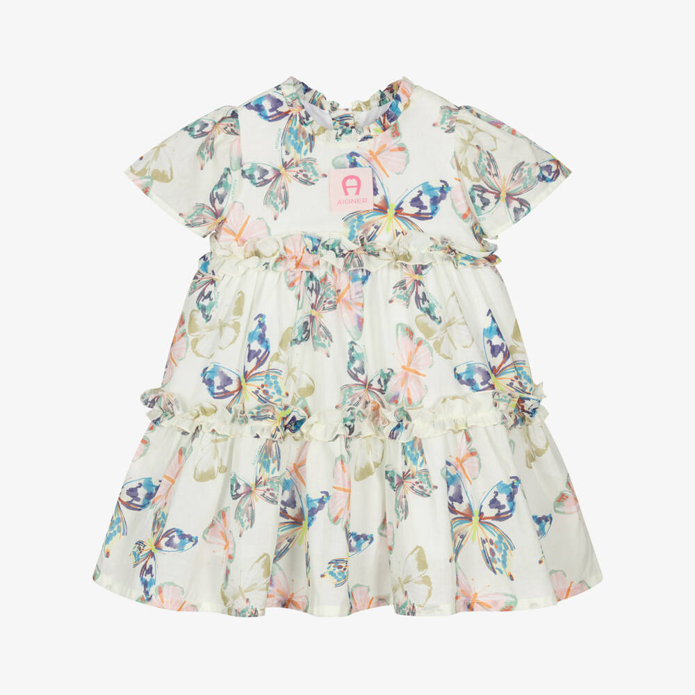 AIGNER-فستان بطبعة فراشات لون عاجي للبنات الرضع | Childrensalon
