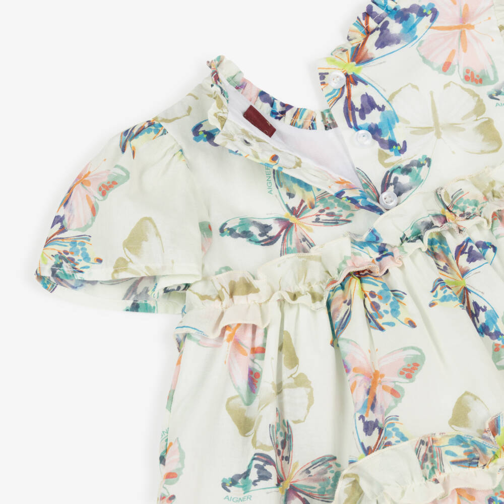 AIGNER-Baby Girls Ivory Dress with Colourful Butterfly Print | Childrensalon