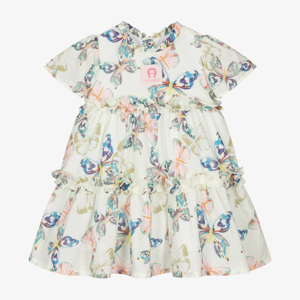 AIGNER-Baby Girls Ivory Dress with Colourful Butterfly Print | Childrensalon