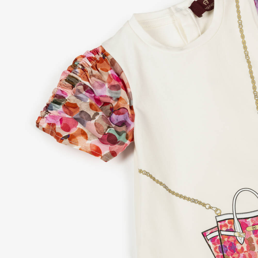 AIGNER-Baby Girls Ivory & Pink Cotton Crossbody Bag Dress | Childrensalon