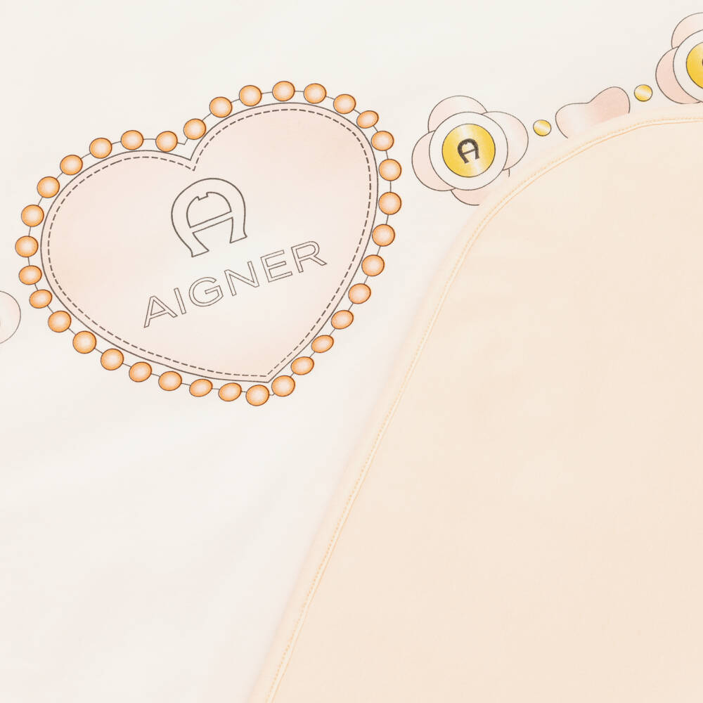 AIGNER-Baby Girls Ivory & Pink Heart Logo Blanket (90cm) | Childrensalon