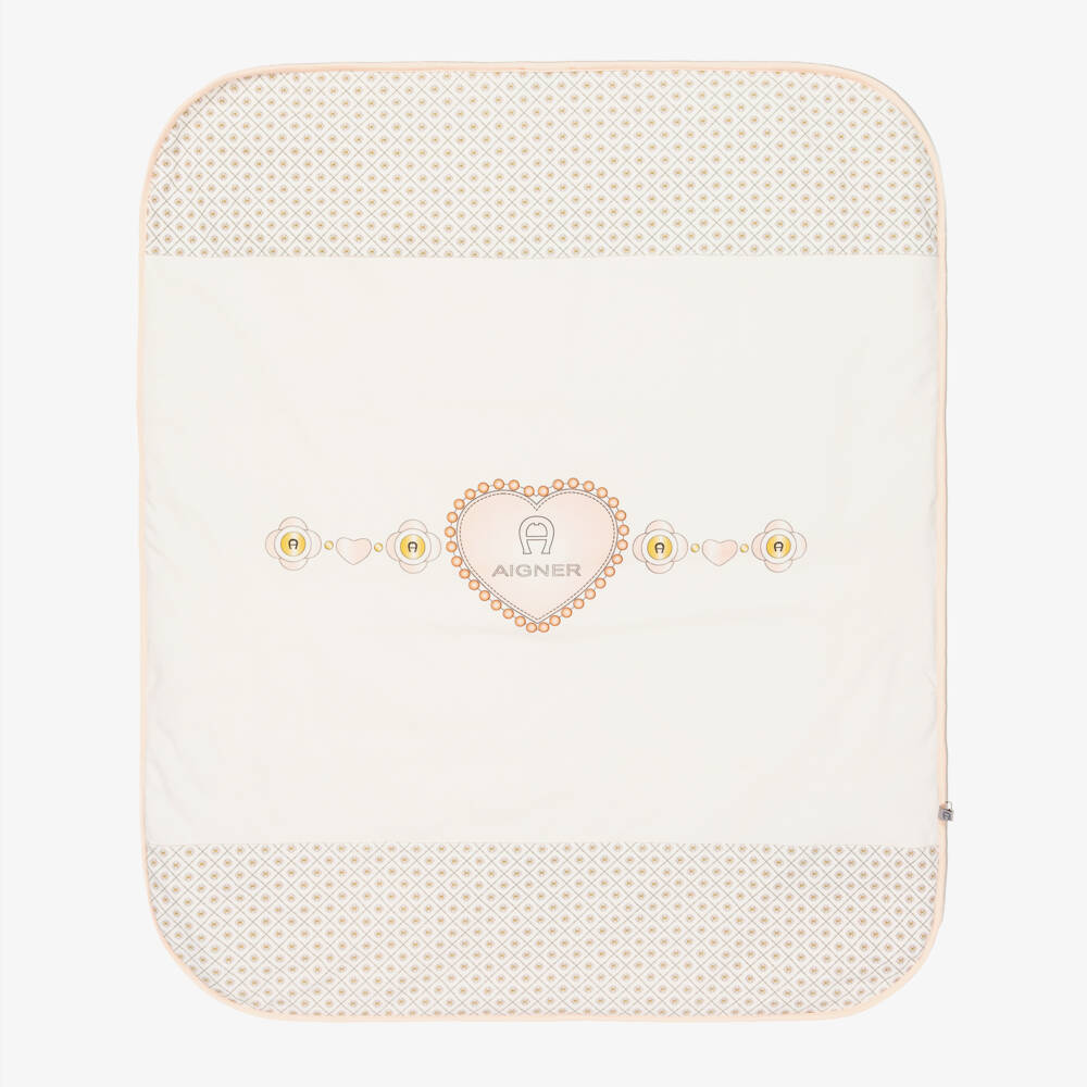 AIGNER-Baby Girls Ivory & Pink Heart Logo Blanket (90cm) | Childrensalon