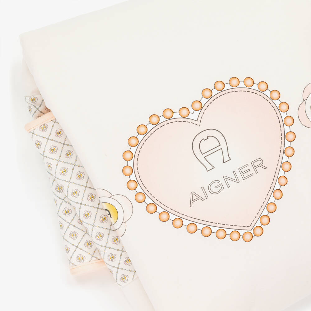AIGNER-Baby Girls Ivory & Pink Heart Logo Blanket (90cm) | Childrensalon