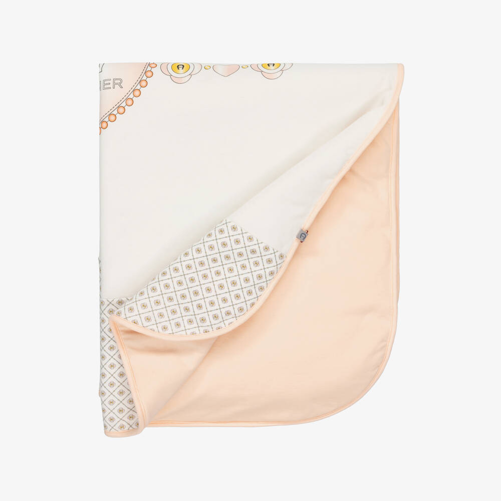 AIGNER-Baby Girls Ivory & Pink Heart Logo Blanket (90cm) | Childrensalon