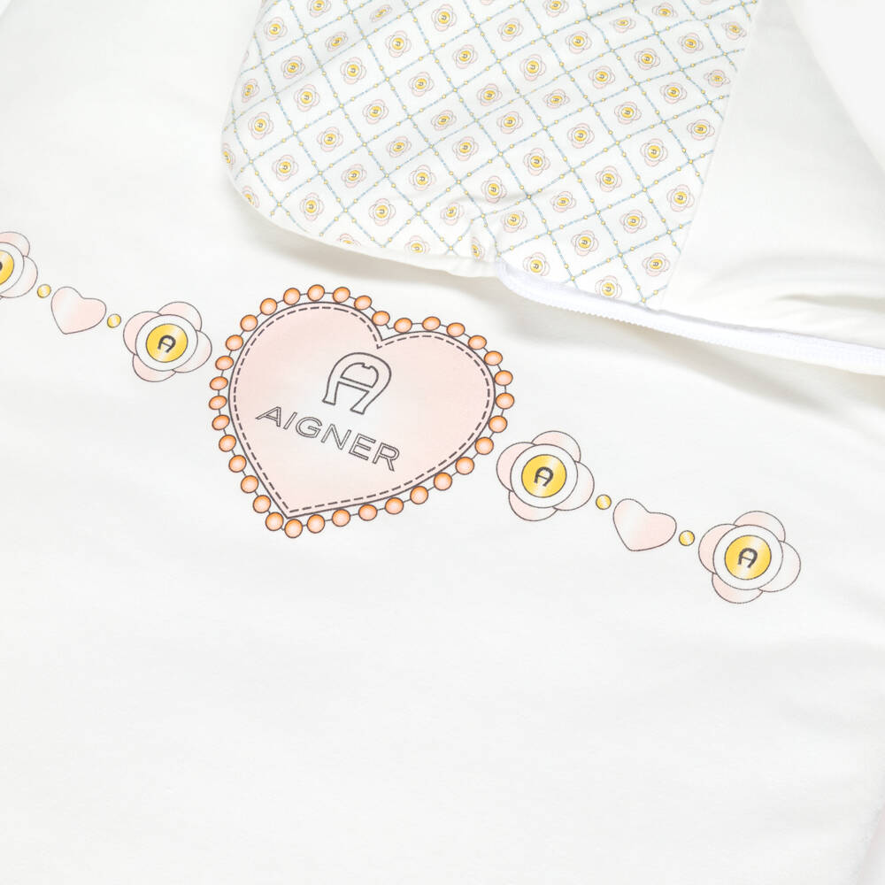 AIGNER-Baby Girls Ivory & Pink Nest with Heart Logo (70cm) | Childrensalon