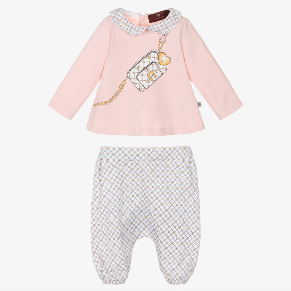 AIGNER-Baby Girls Pale Pink Pima Cotton Trouser Set | Childrensalon