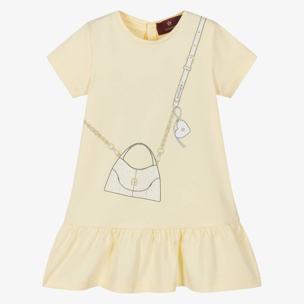 AIGNER-Baby Girls Pale Yellow Crossbody Bag Print Dress | Childrensalon