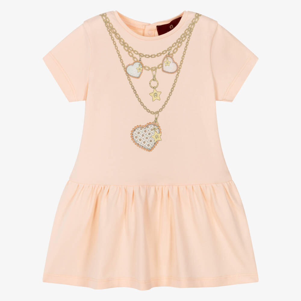 AIGNER-Baby Girls Peach Pink Cotton Necklace Dress | Childrensalon