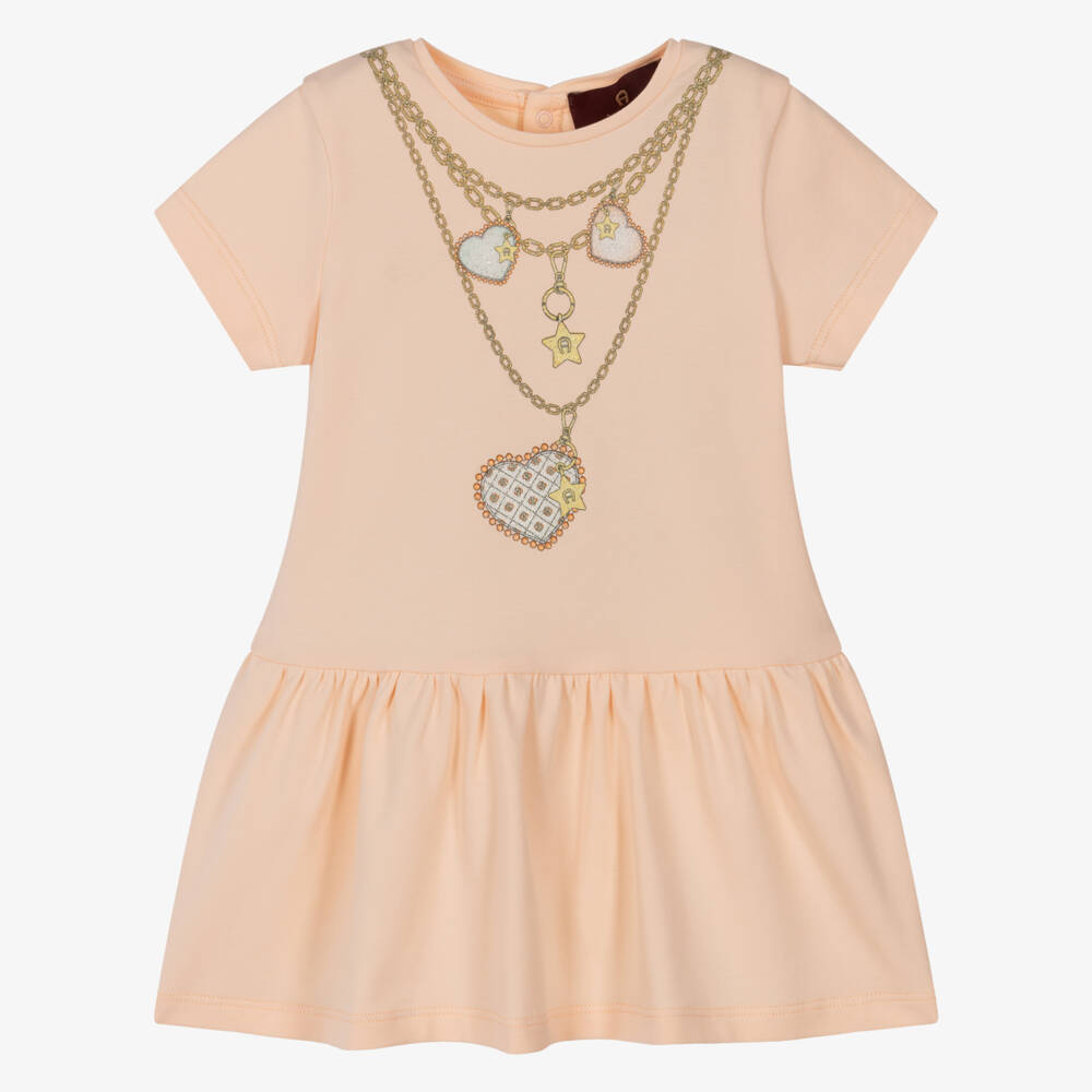 AIGNER-فستان قطن لون برتقالي فاتح للبنات الرضع | Childrensalon