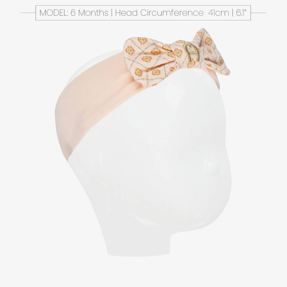 AIGNER-Baby Girls Pink Bow Headband with Gold Logo Embroidery | Childrensalon