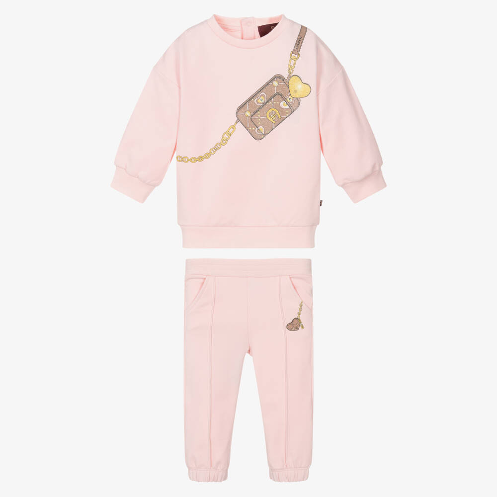 AIGNER-Baby Girls Pink Cotton Crossbody Bag Tracksuit | Childrensalon