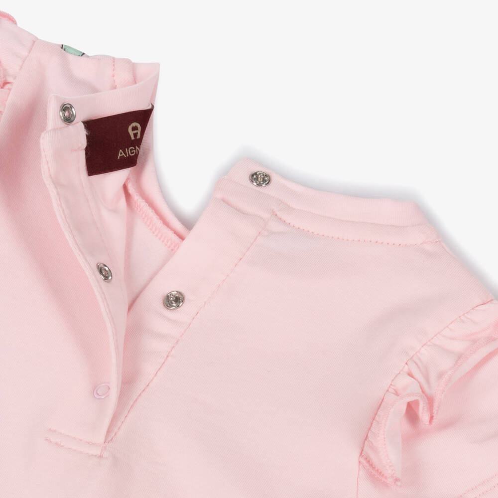 AIGNER-Baby Girls Pink Cotton Jersey Dress with Crossbody Bag Print | Childrensalon