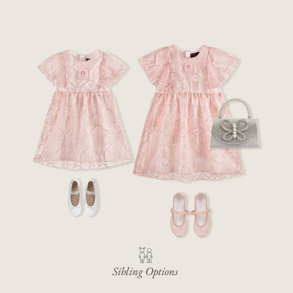 AIGNER-Baby Girls Pink Floral Embroidered Tulle Dress | Childrensalon