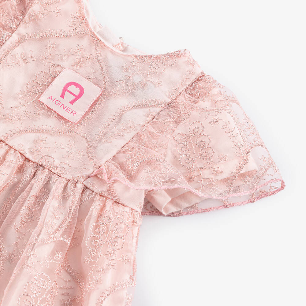 AIGNER-Baby Girls Pink Floral Embroidered Tulle Dress | Childrensalon