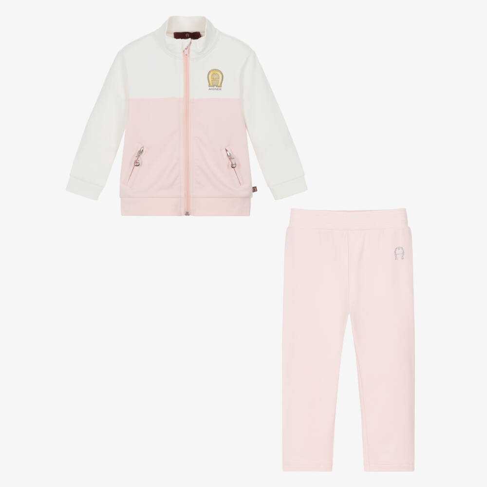 AIGNER-Baby Girls Pink & Ivory Cotton Tracksuit | Childrensalon