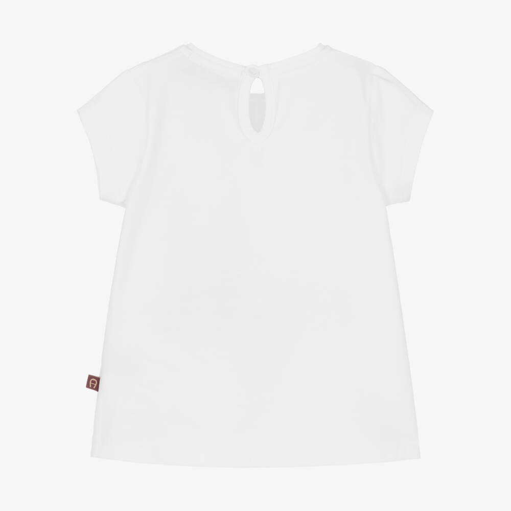 AIGNER-Baby Girls White Cotton Heart Graphic T-Shirt | Childrensalon