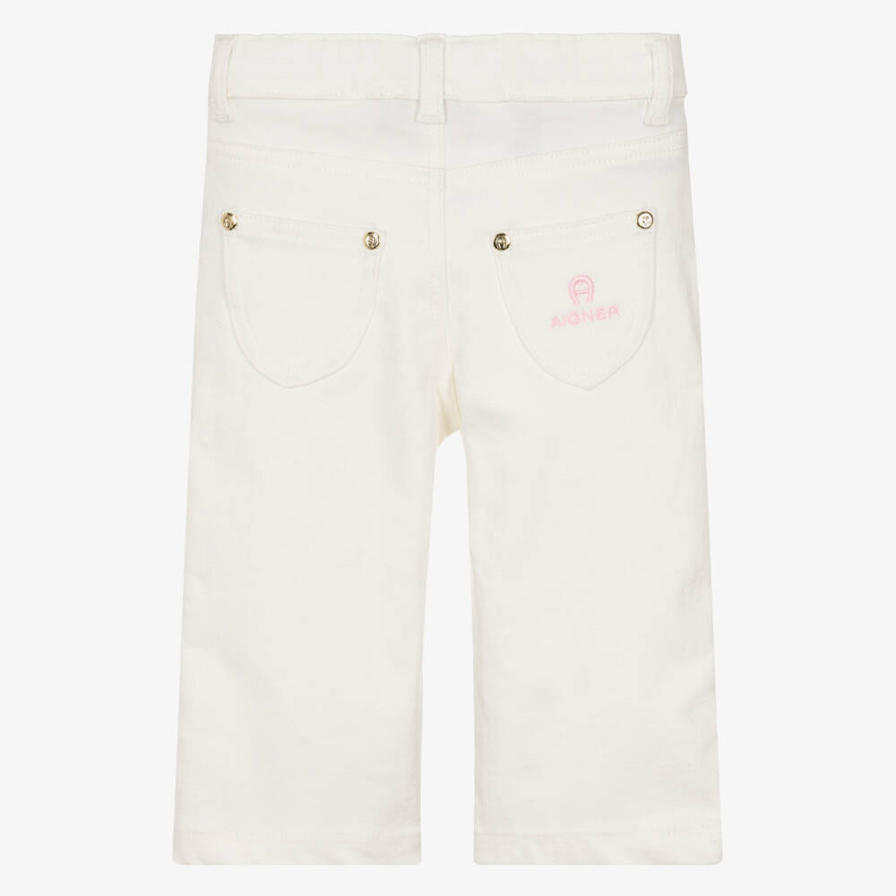 AIGNER-Baby Girls White Denim Jeans with Embroidered Butterflies | Childrensalon