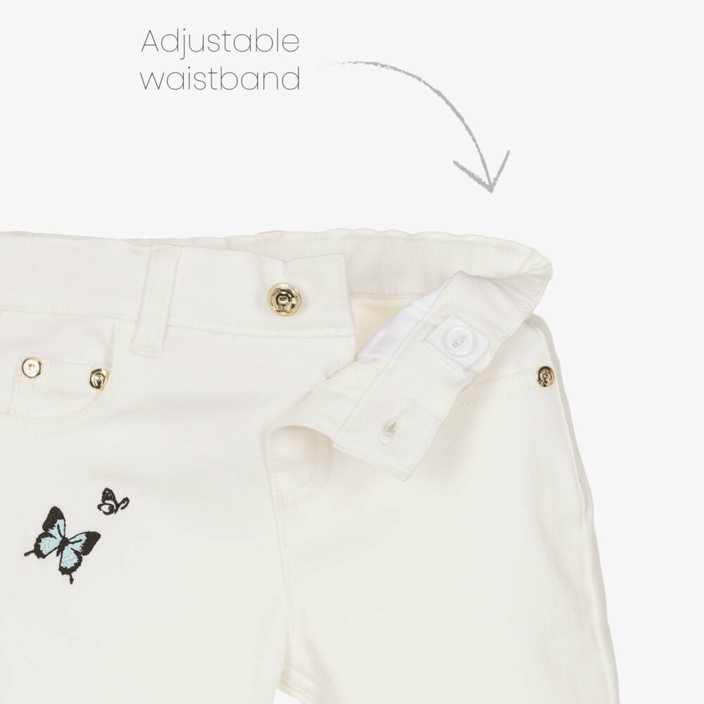AIGNER-Baby Girls White Denim Jeans with Embroidered Butterflies | Childrensalon