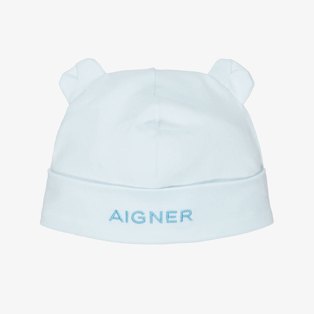 AIGNER-Blue Cotton Hat with Ears & Logo Embroidery | Childrensalon