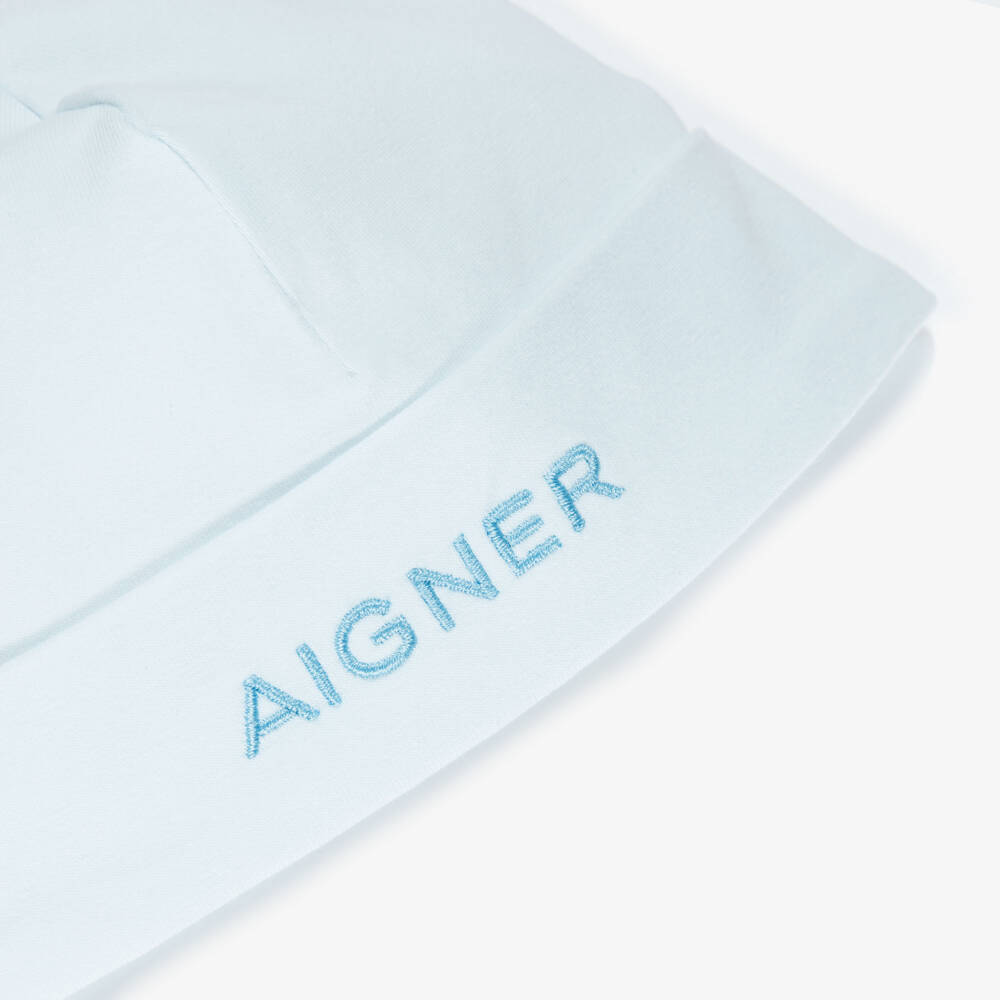 AIGNER-Blue Cotton Hat with Ears & Logo Embroidery | Childrensalon