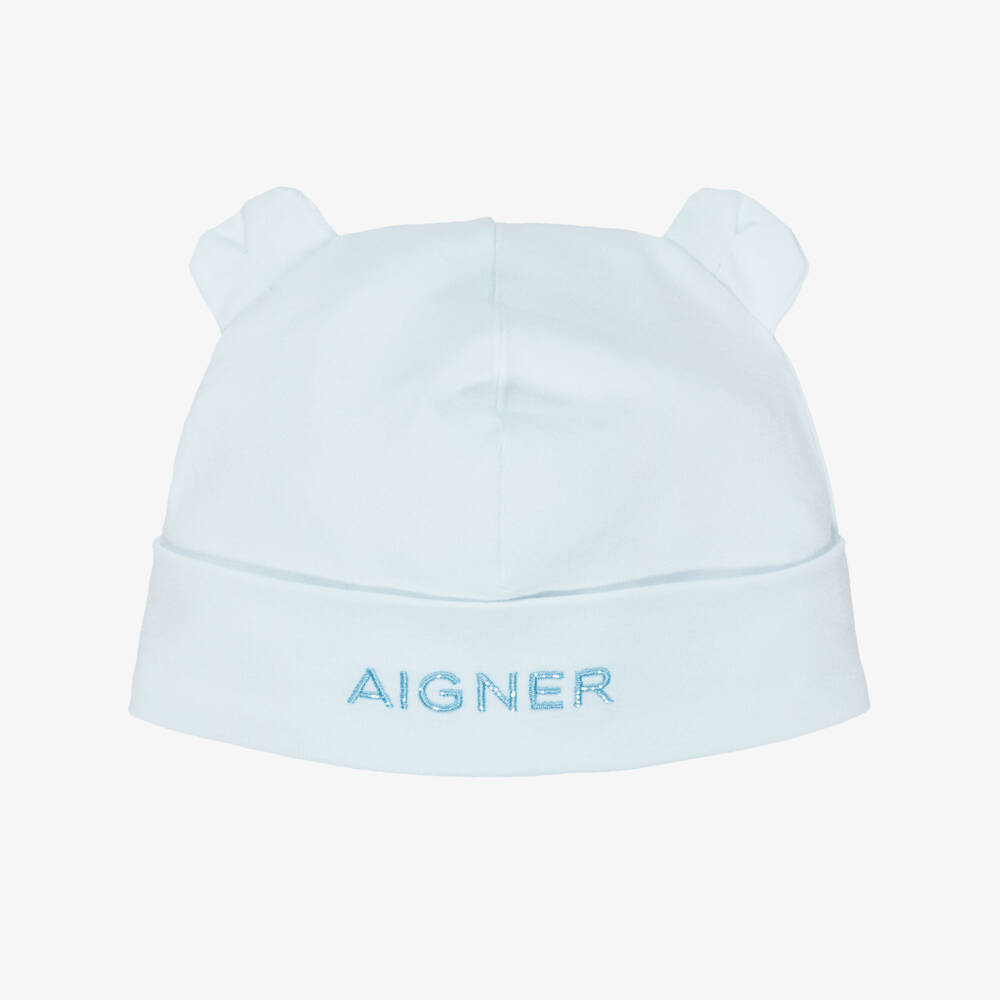 AIGNER-Blue Cotton Hat with Ears & Logo Embroidery | Childrensalon