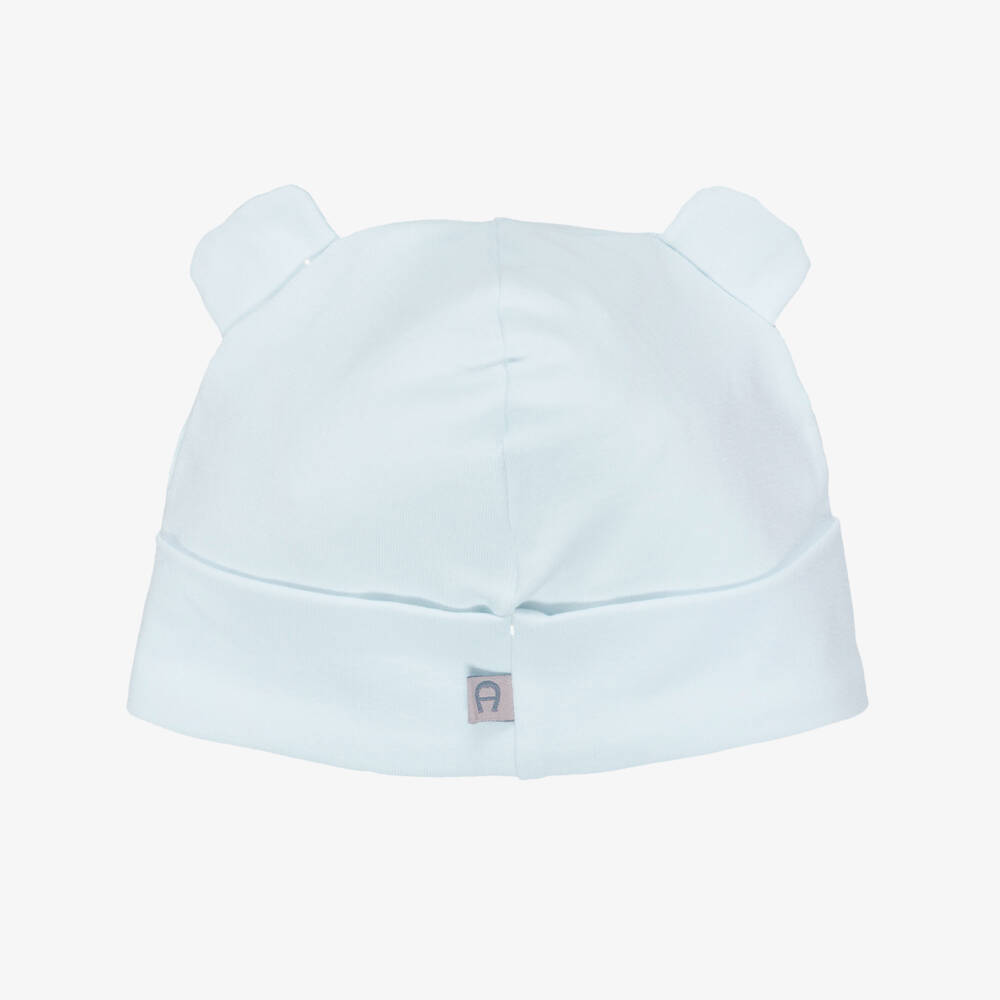 AIGNER-Blue Cotton Hat with Ears & Logo Embroidery | Childrensalon