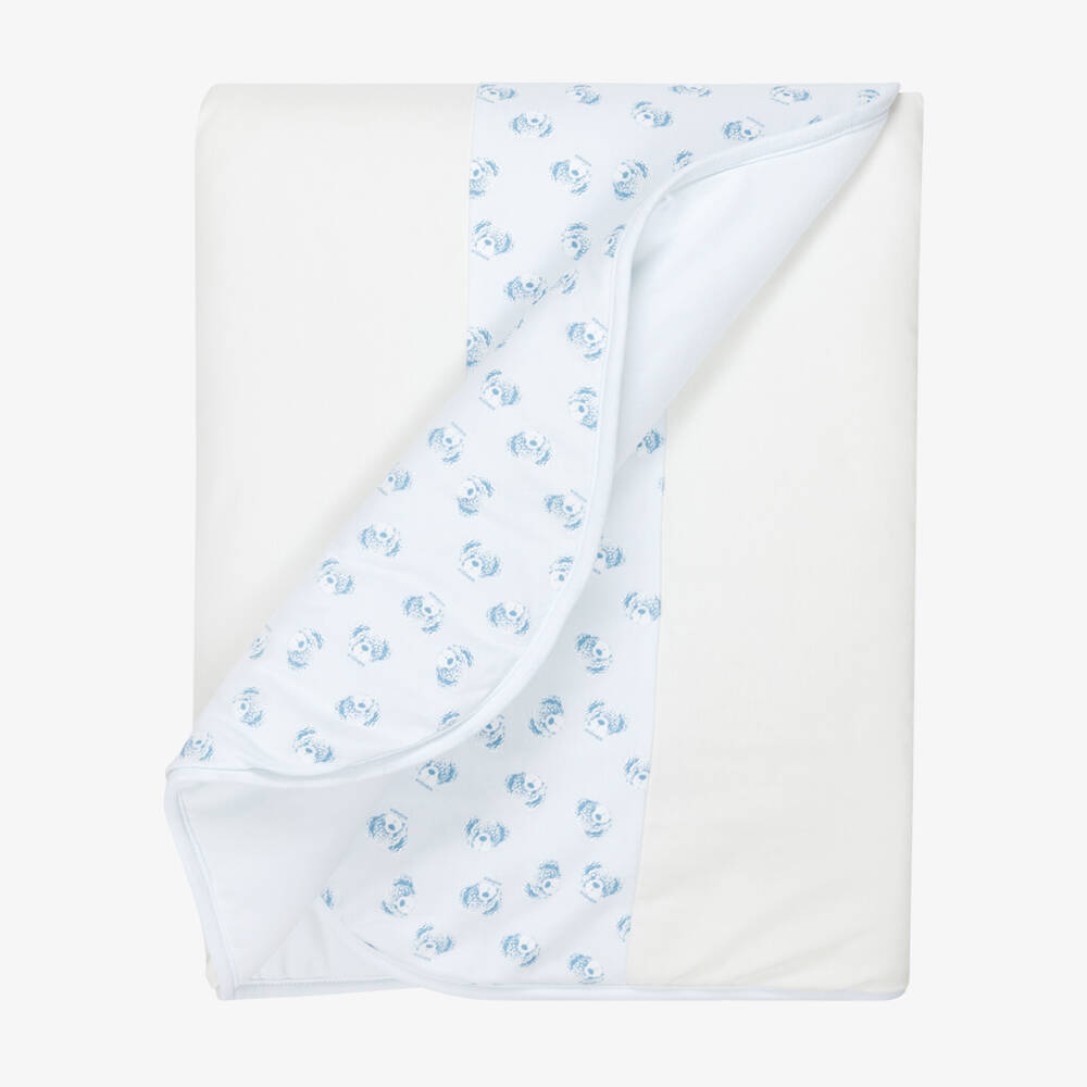 AIGNER-Blue Pima Cotton Logo & Bear Print Blanket (90cm) | Childrensalon