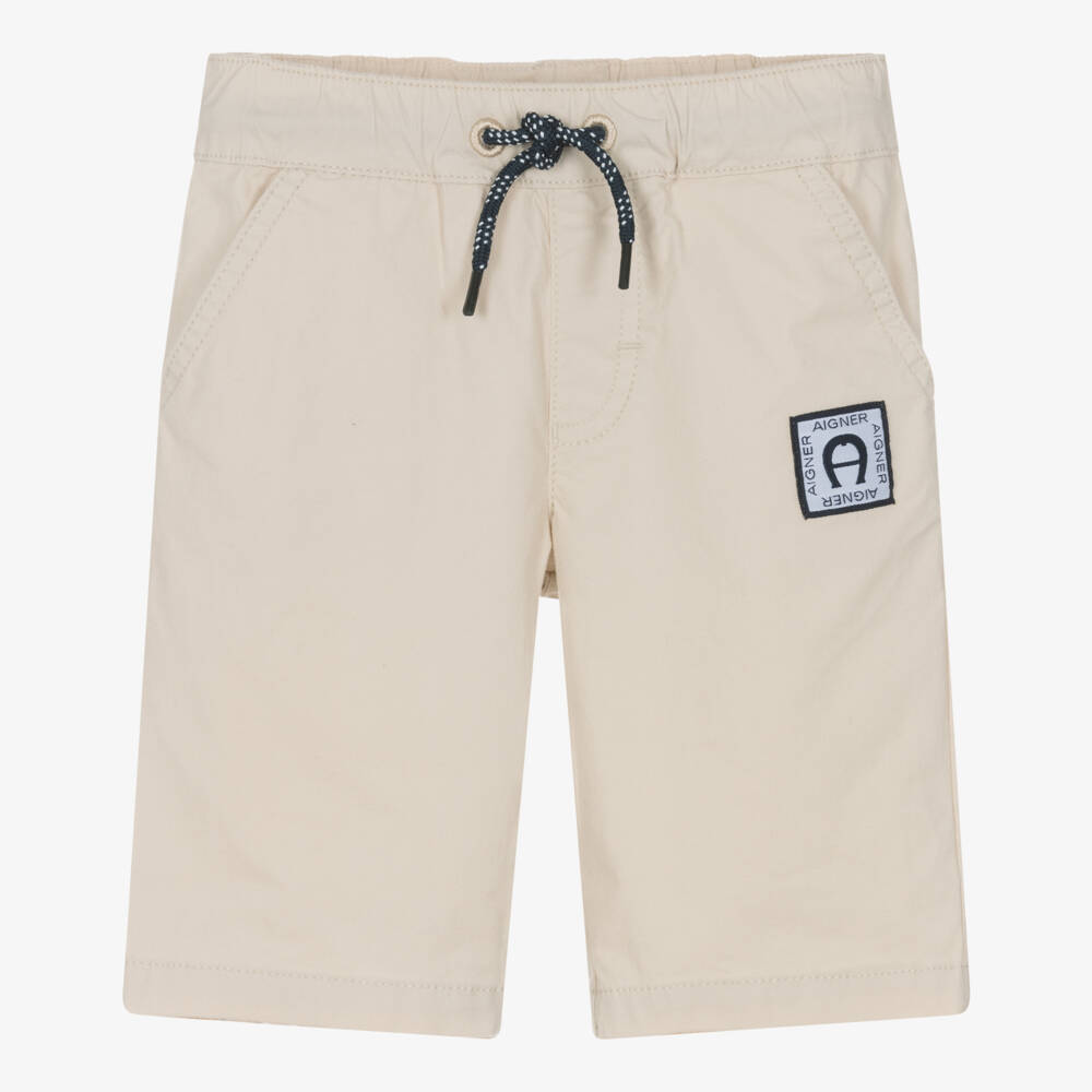 AIGNER-Boys Beige Cotton Drawstring Shorts | Childrensalon