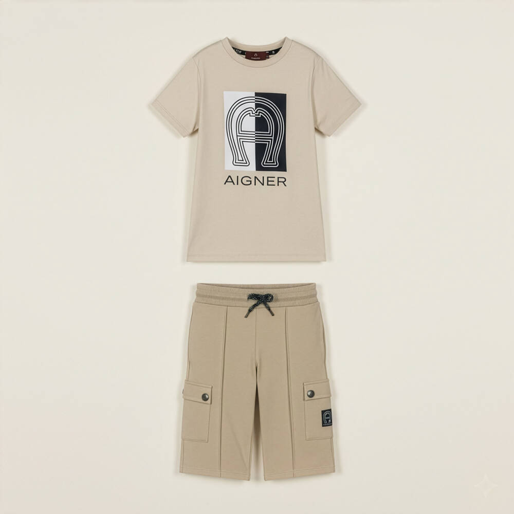 AIGNER-Boys Beige Cotton Horseshoe Logo T-Shirt | Childrensalon
