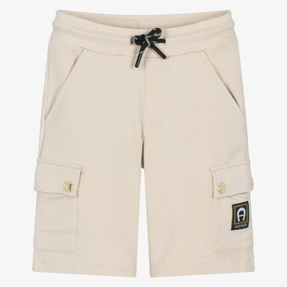 AIGNER- Boys Beige Cotton Jersey Cargo Shorts | Childrensalon