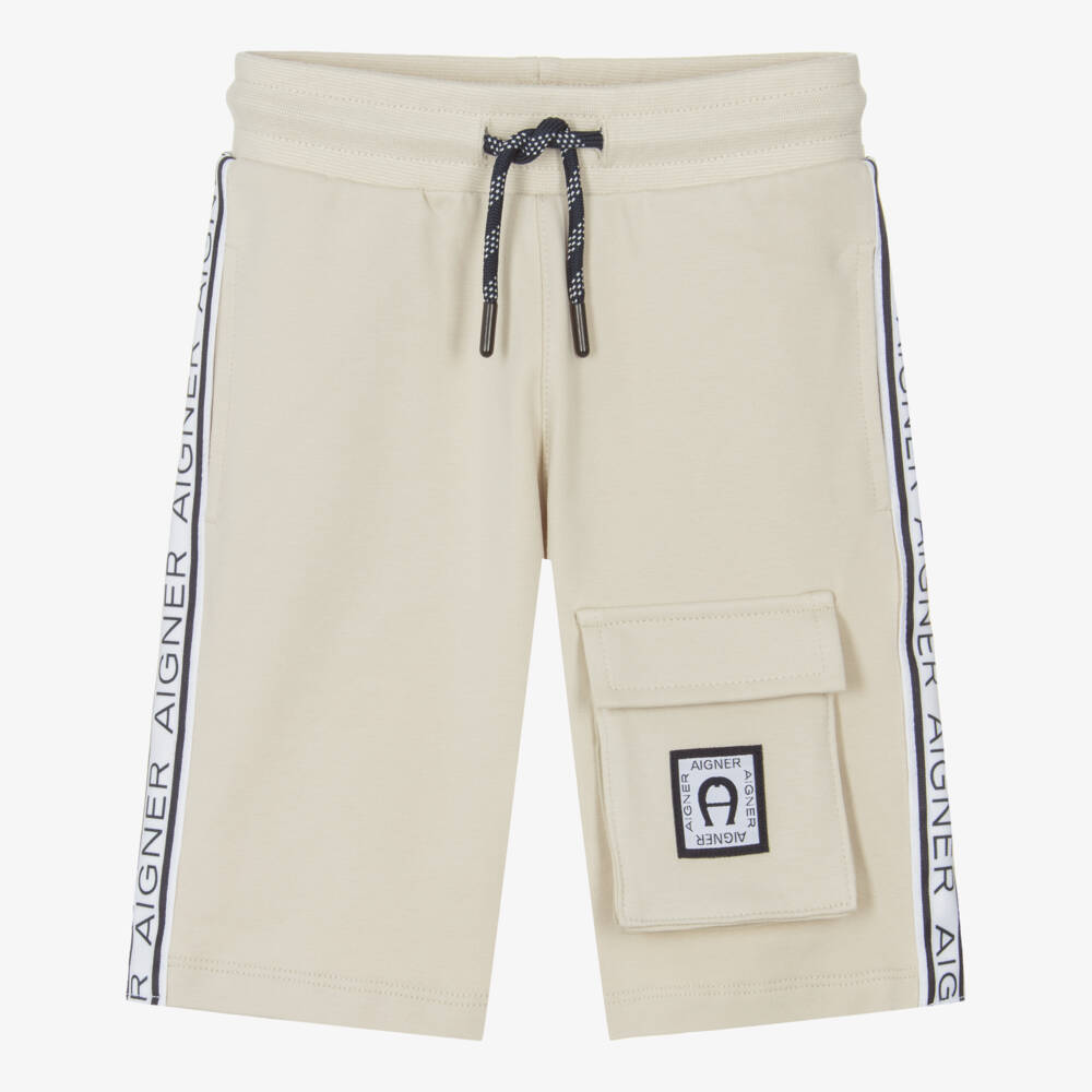 AIGNER-Boys Beige Cotton Jersey Drawstring Shorts | Childrensalon
